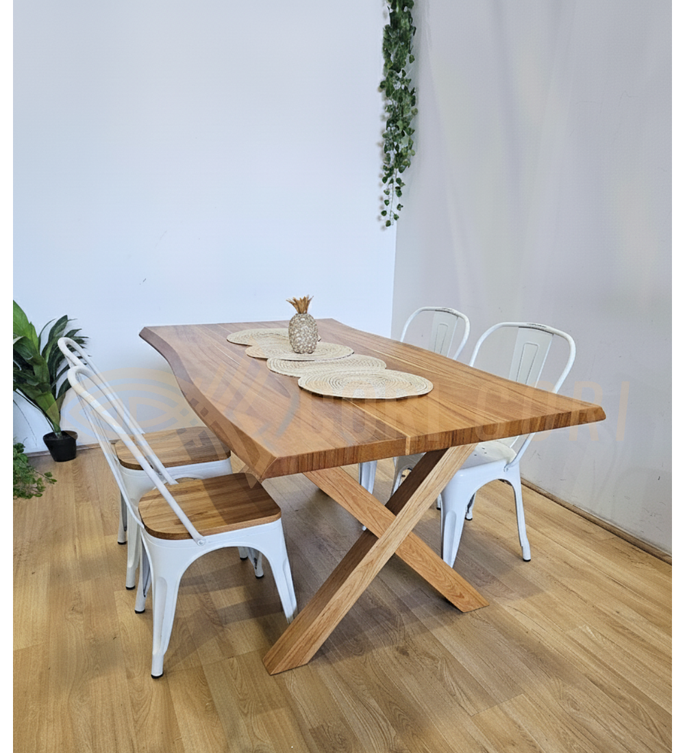 Juego de Comedor Medlock Rústica 160x90 cm + 4 Sillas Tolix Industriales (Madera)