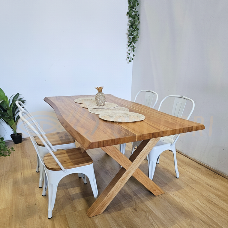 Juego de Comedor Medlock Rústica 160x90 cm + 4 Sillas Tolix Industriales (Madera) 8