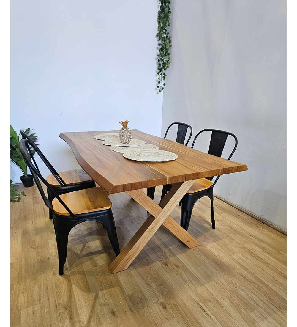 Juego de Comedor Medlock Rústica 160x90 cm + 4 Sillas Tolix Industriales (Madera)
