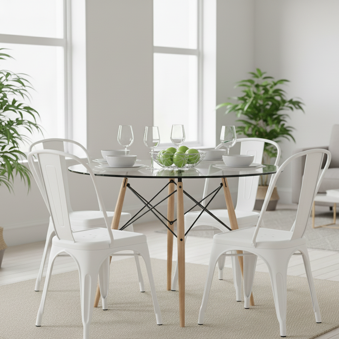 Comedor Eames Vidrio 100cms + 4 Sillas Tolix  7