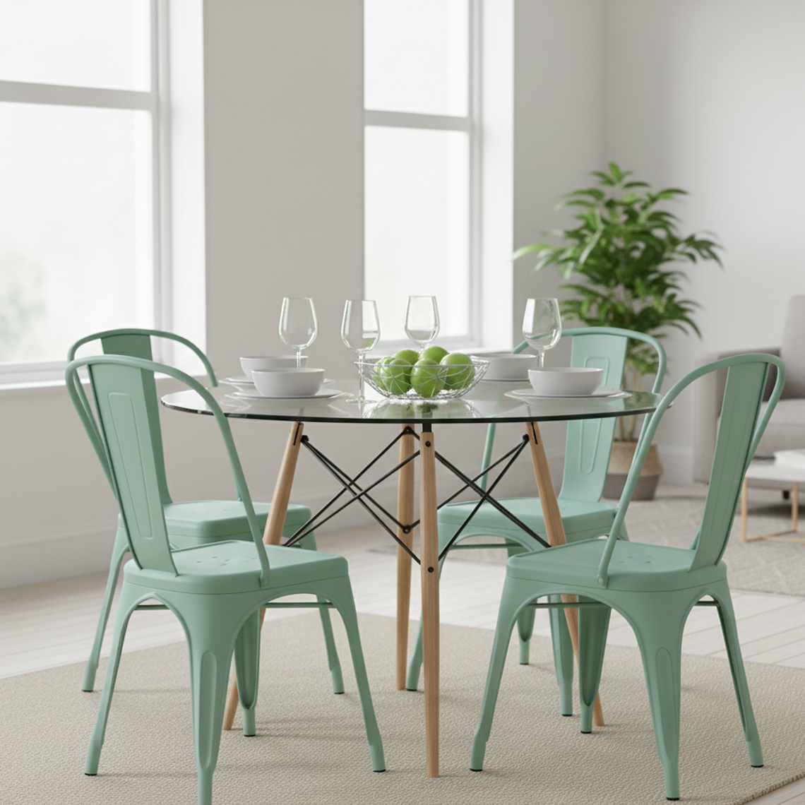 Comedor Eames Vidrio 100cms + 4 Sillas Tolix  8