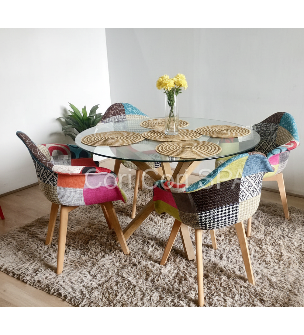Comedor Warwick 100cm  + 4 Butacas Patchwork