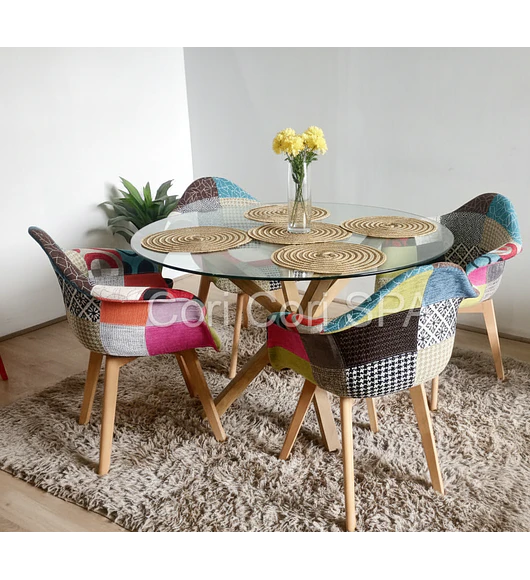 Comedor Warwick 100cm  + 4 Butacas Patchwork