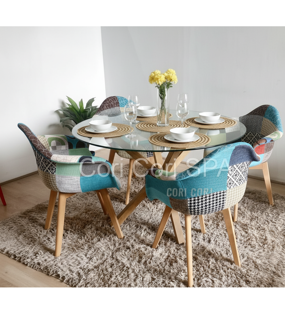 Comedor Warwick 100cm  + 4 Butacas Patchwork