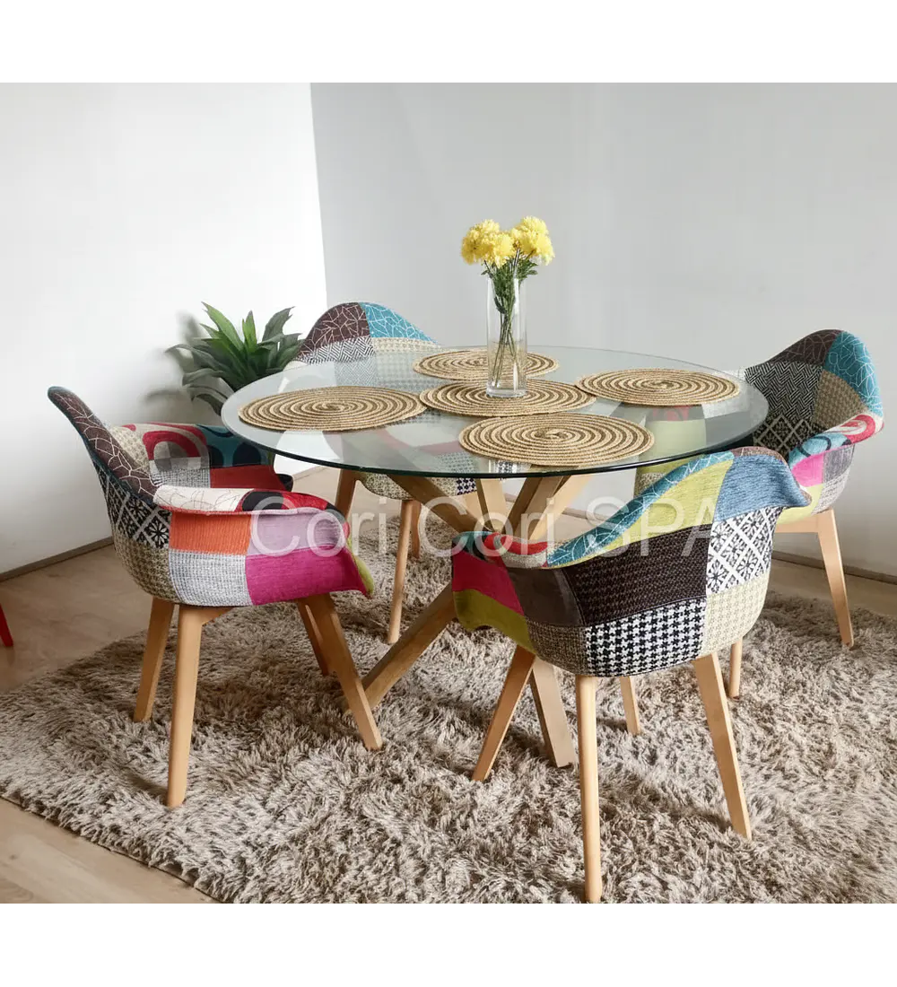 Comedor Warwick 120cm  + 4 Butacas Patchwork 