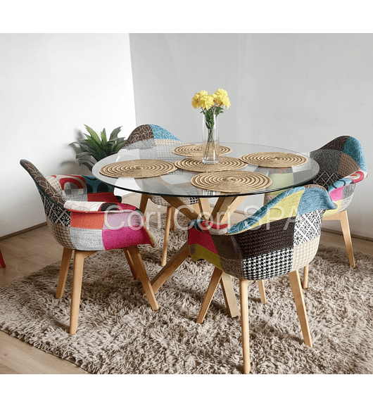Comedor Warwick 120cm  + 4 Butacas Patchwork 