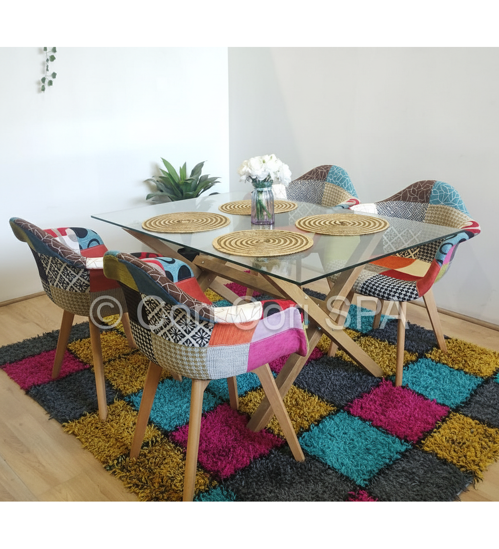 Comedor Medlock (120x80cm) + 4 Butacas Patchwork 