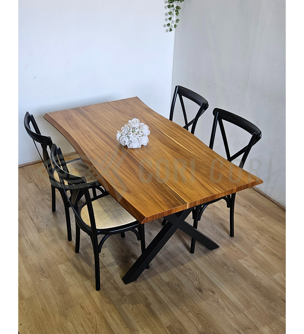 Juego de Comedor Medlock Rústica 160x90 cm + 4 Sillas Crossback Madera