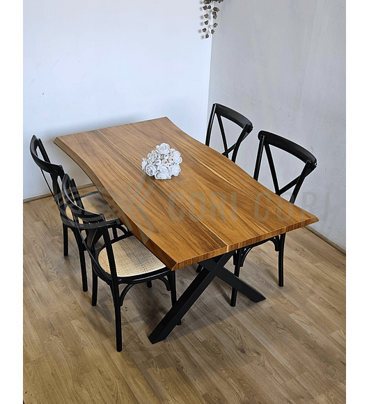 Juego de Comedor Medlock Rústica 160x90 cm + 4 Sillas Crossback Madera