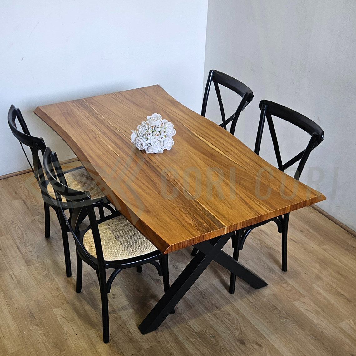 Juego de Comedor Medlock Rústica 160x90 cm + 4 Sillas Crossback Madera 1