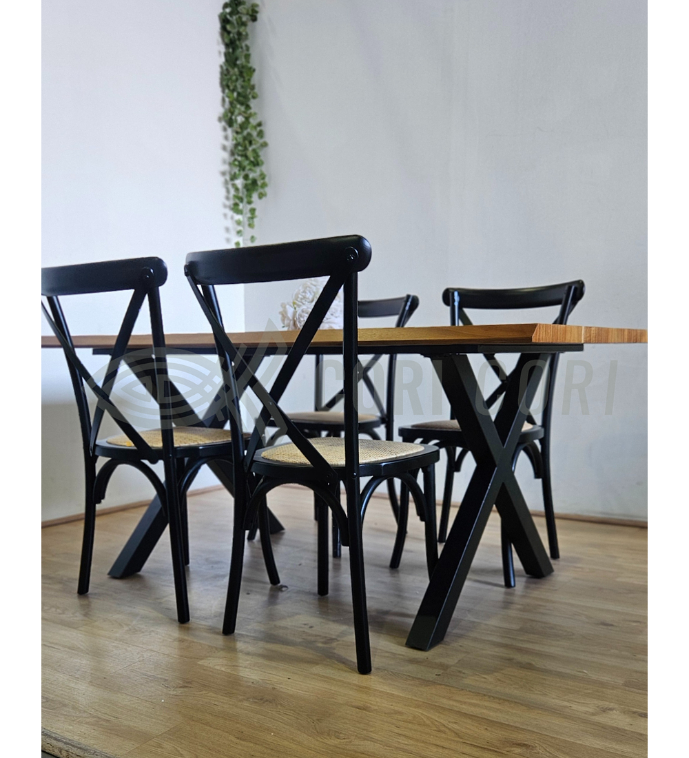 Juego de Comedor Medlock Rústica 160x90 cm + 4 Sillas Crossback Madera
