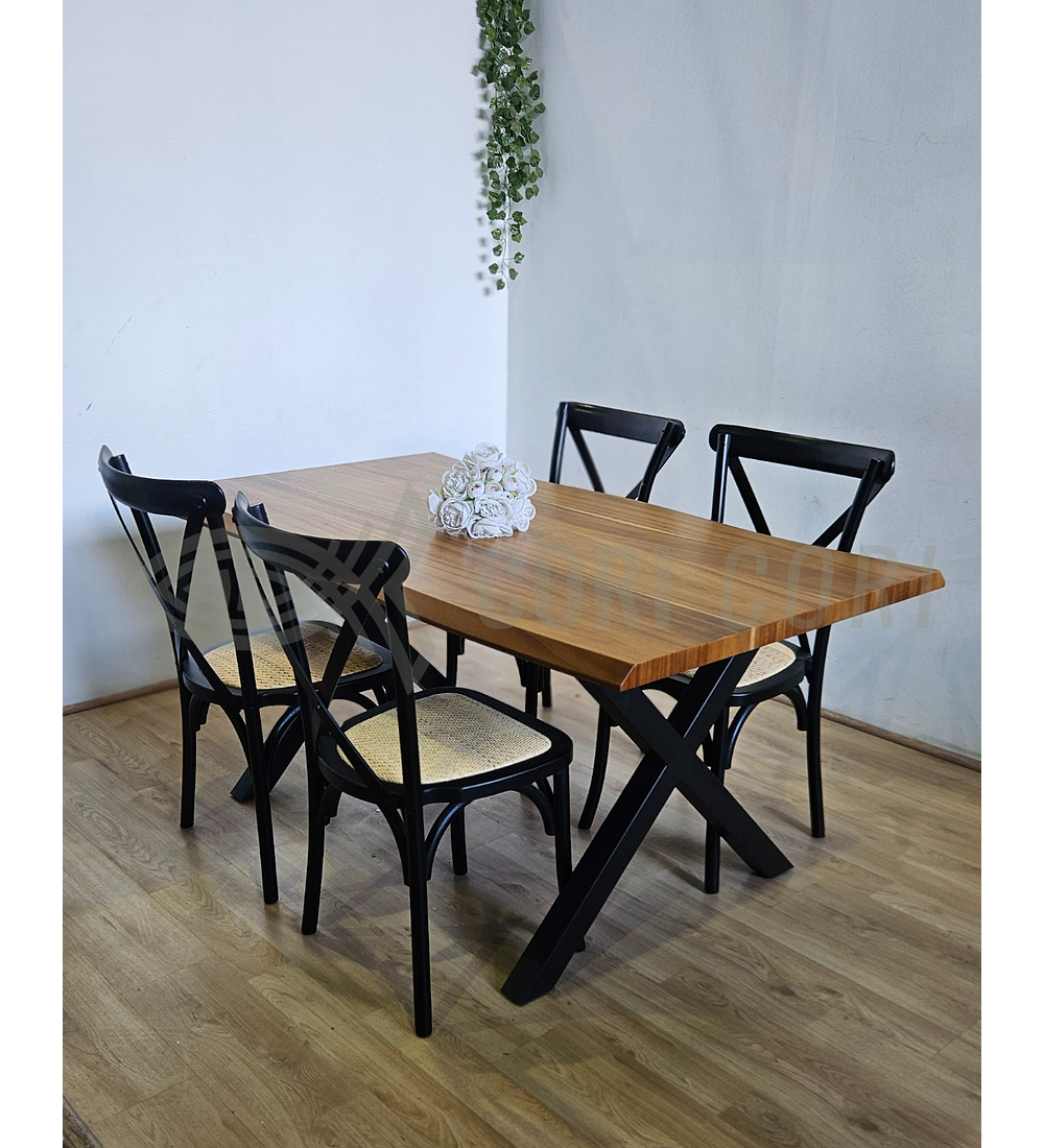 Juego de Comedor Medlock Rústica 160x90 cm + 4 Sillas Crossback Madera