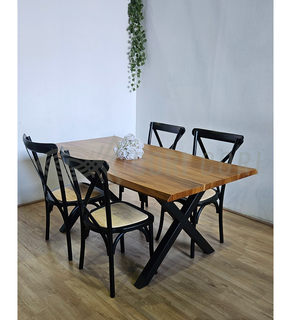 Juego de Comedor Medlock Rústica 160x90 cm + 4 Sillas Crossback Madera
