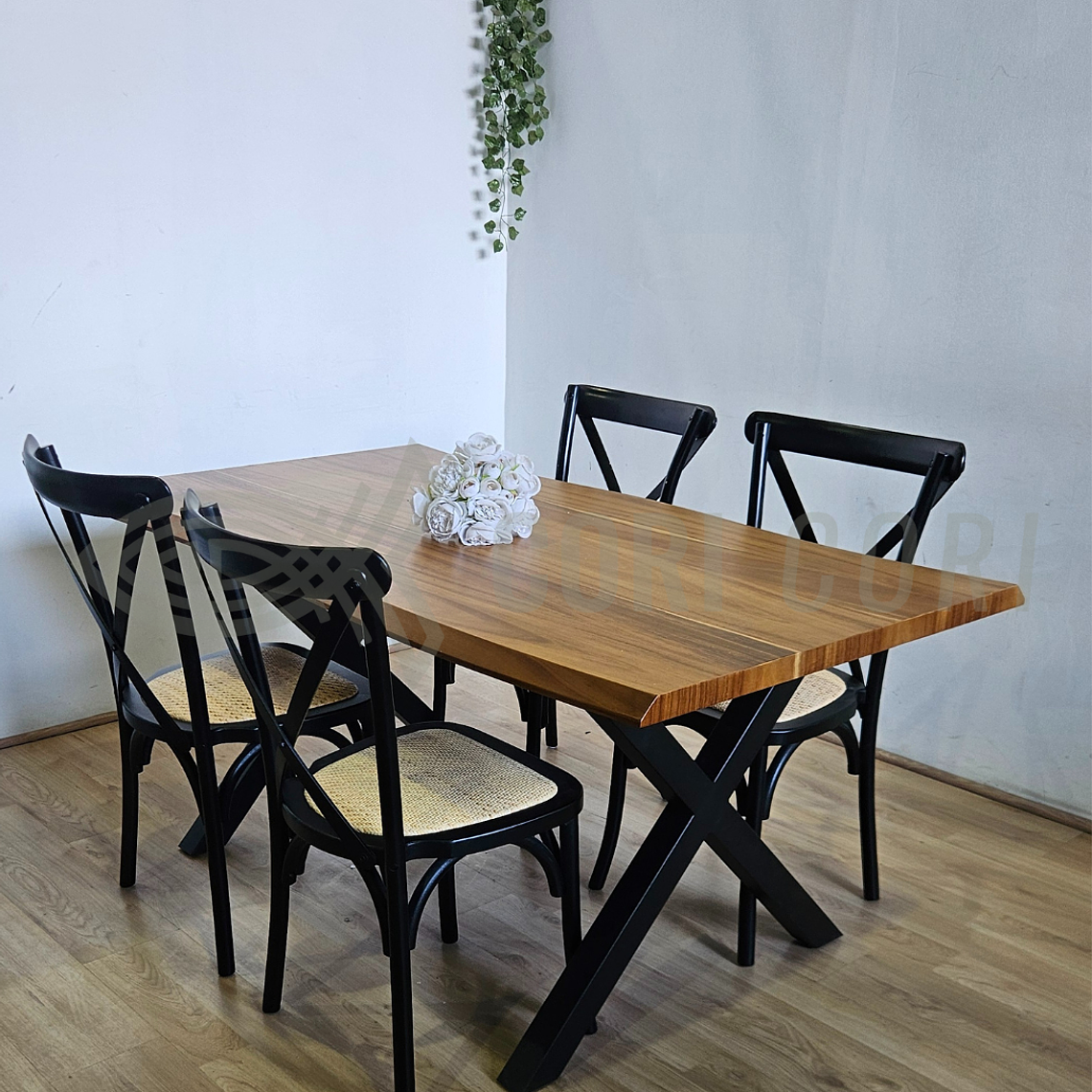 Juego de Comedor Medlock Rústica 160x90 cm + 4 Sillas Crossback Madera 4