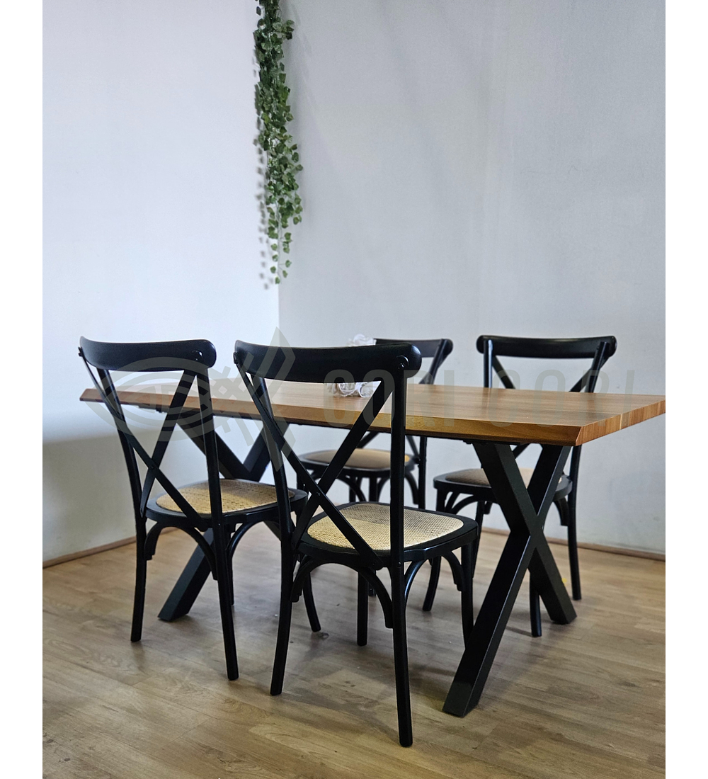 Juego de Comedor Medlock Rústica 160x90 cm + 4 Sillas Crossback Madera
