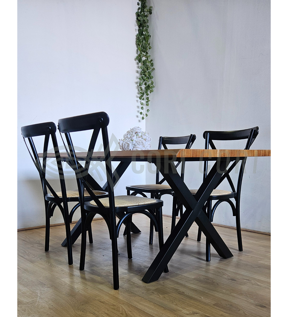 Juego de Comedor Medlock Rústica 160x90 cm + 4 Sillas Crossback Madera