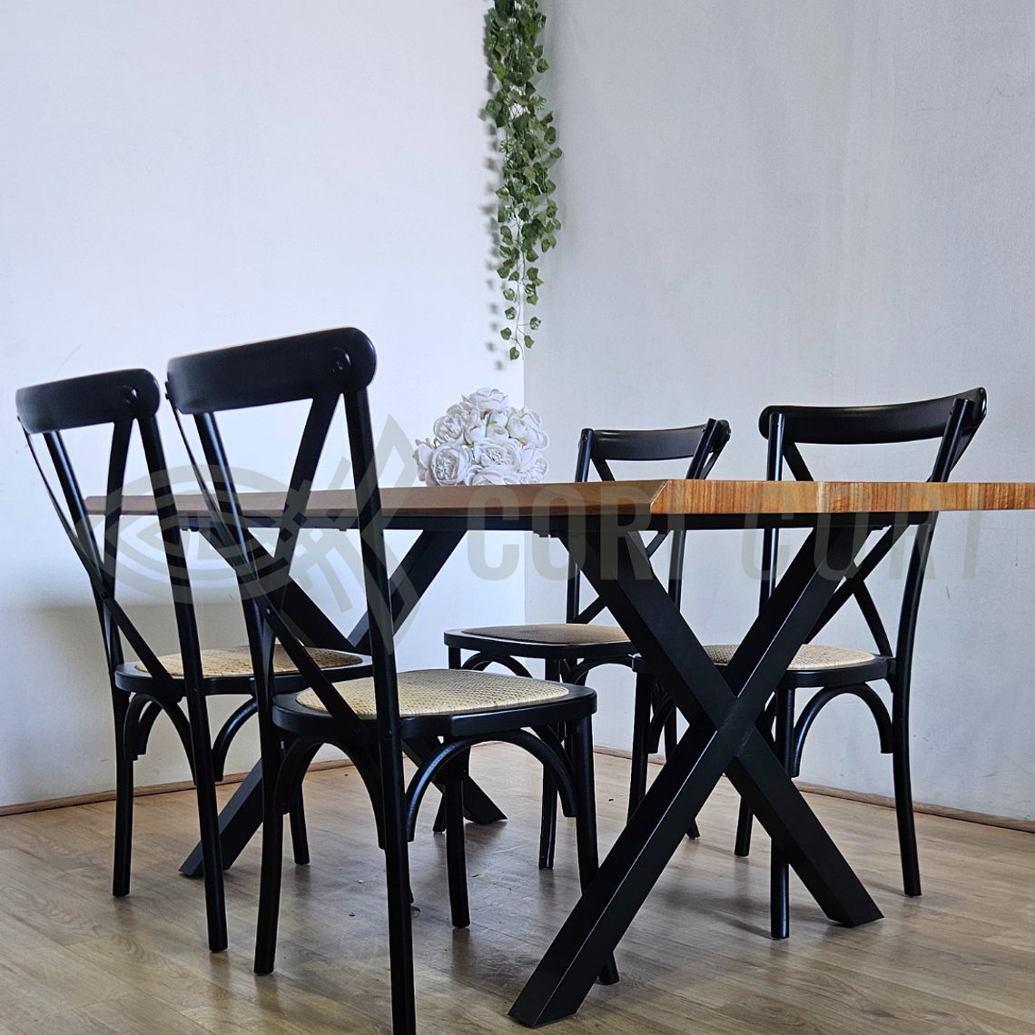 Juego de Comedor Medlock Rústica 160x90 cm + 4 Sillas Crossback Madera 8
