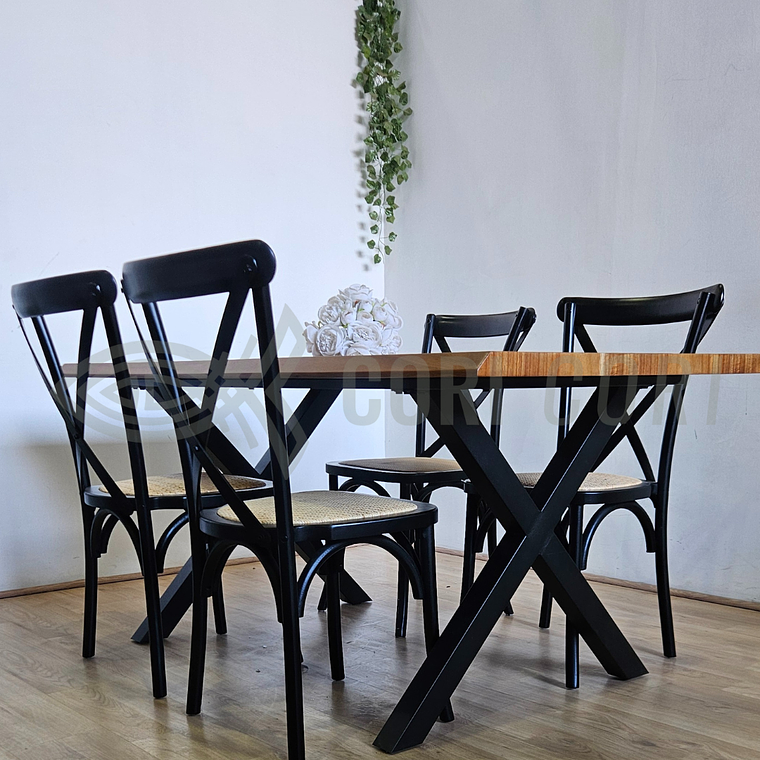 Juego de Comedor Medlock Rústica 160x90 cm + 4 Sillas Crossback Madera 8