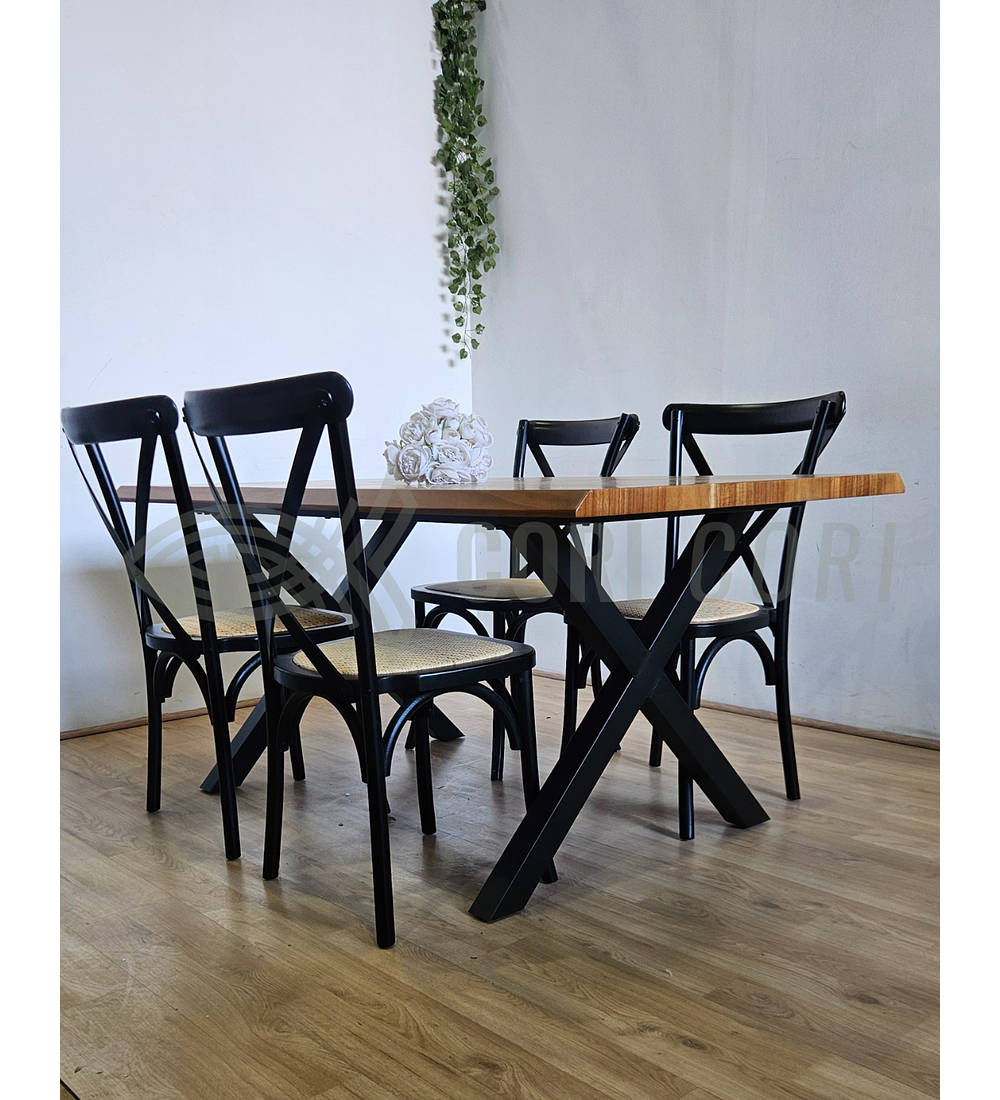 Juego de Comedor Medlock Rústica 160x90 cm + 4 Sillas Crossback Madera
