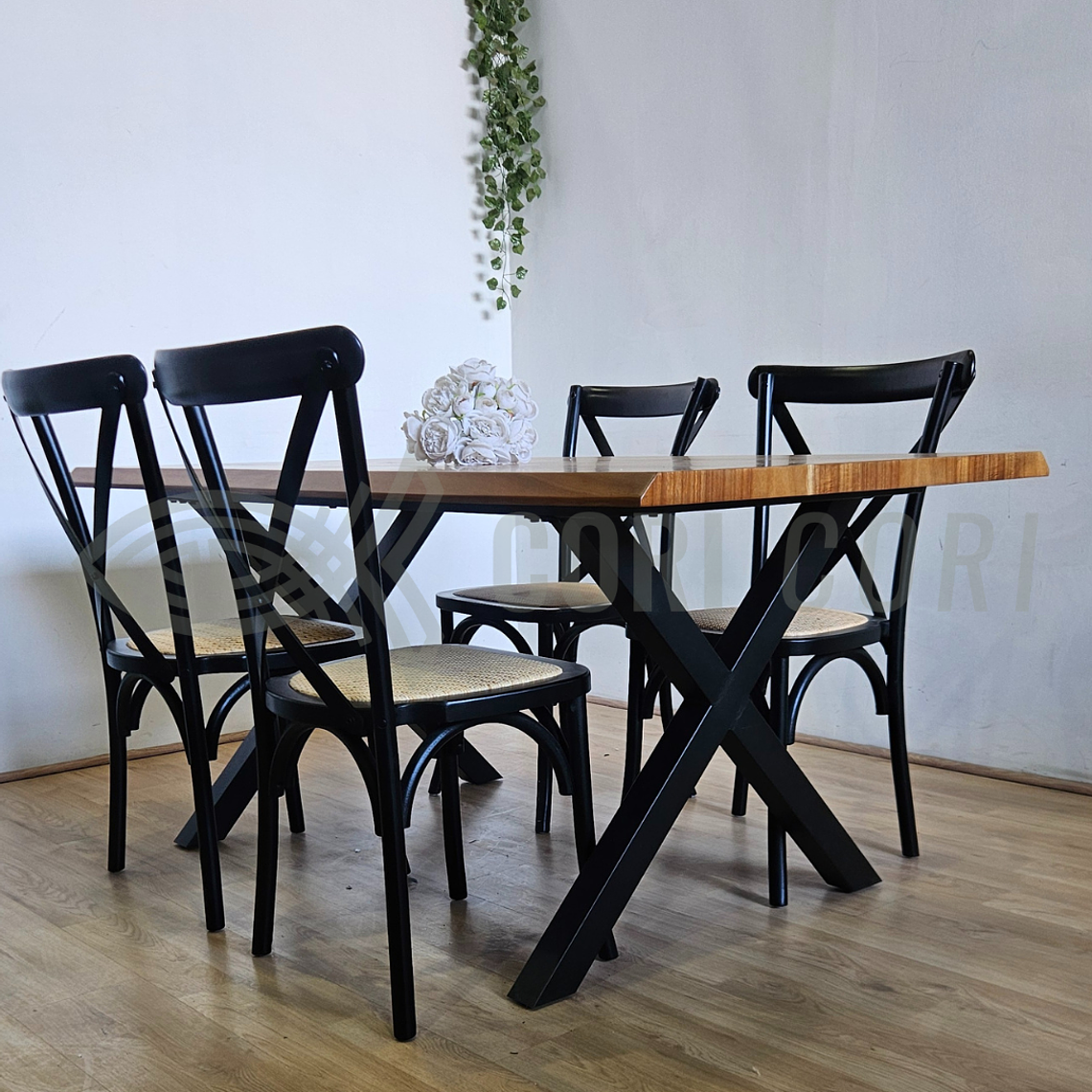 Juego de Comedor Medlock Rústica 160x90 cm + 4 Sillas Crossback Madera 9