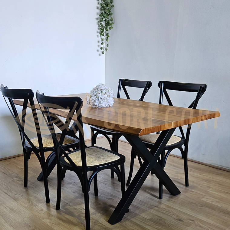 Juego de Comedor Medlock Rústica 160x90 cm + 4 Sillas Crossback Madera 10