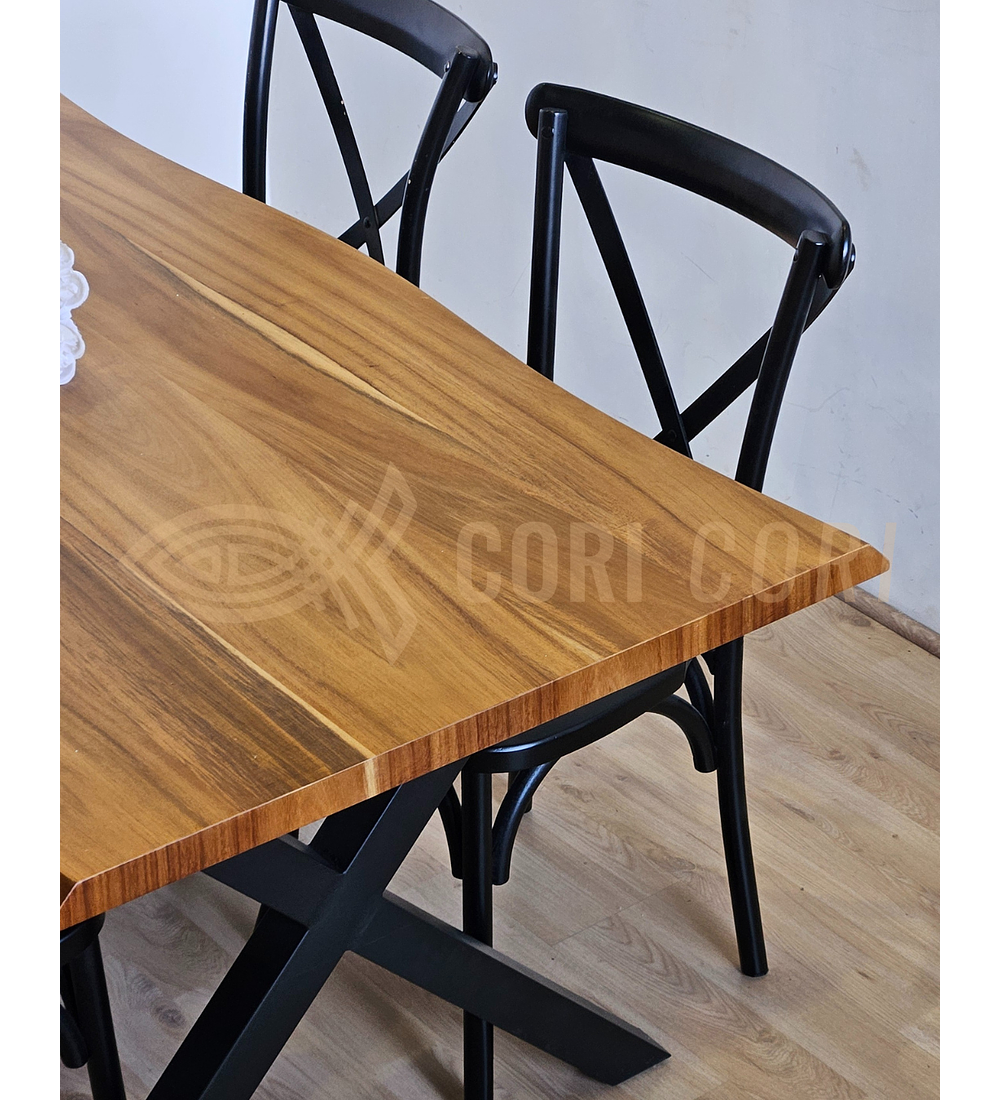 Juego de Comedor Medlock Rústica 160x90 cm + 4 Sillas Crossback Madera