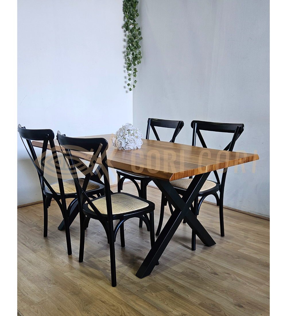 Juego de Comedor Medlock Rústica 160x90 cm + 4 Sillas Crossback Madera