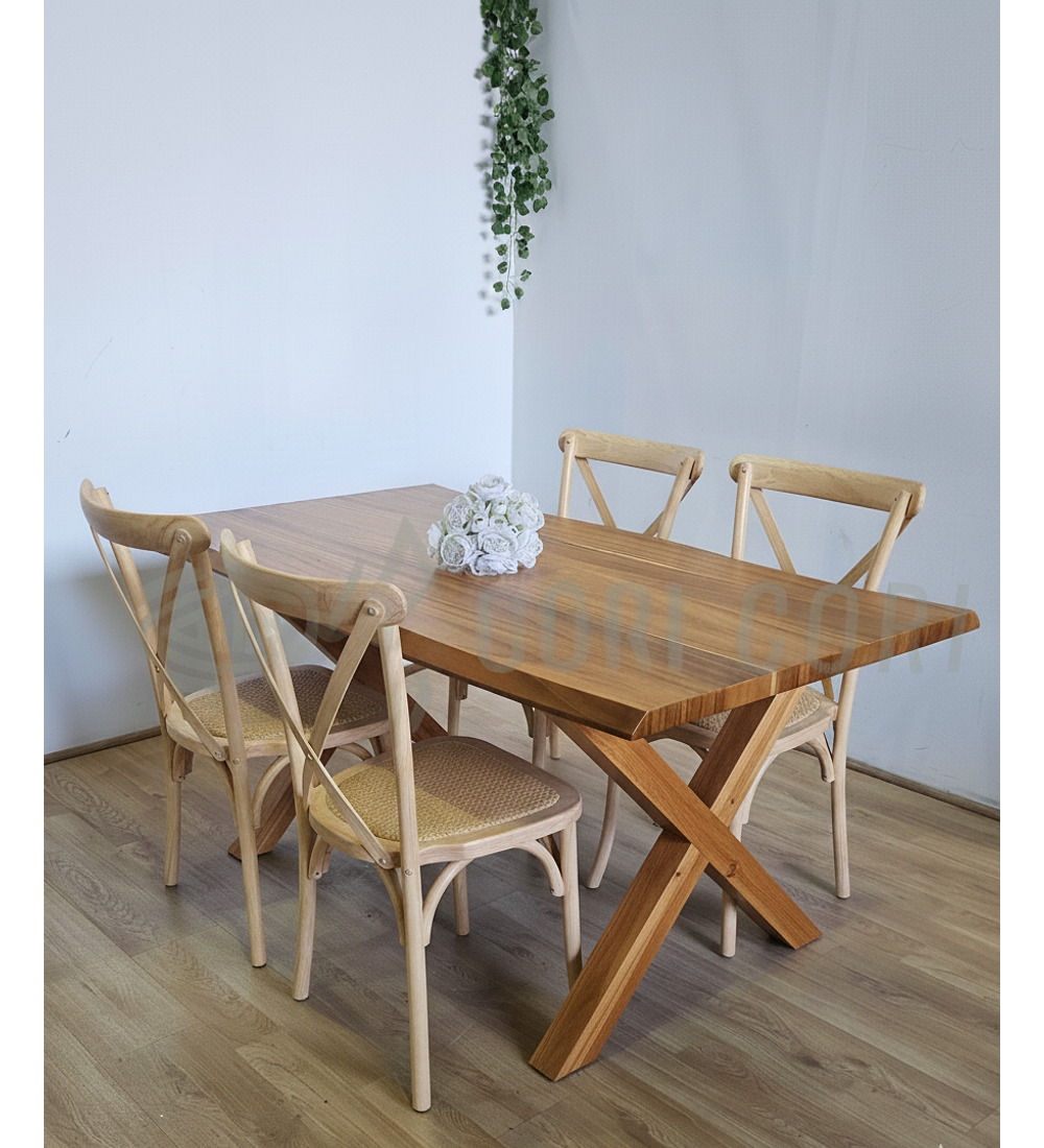Juego de Comedor Medlock Rústica 160x90 cm + 4 Sillas Crossback Madera