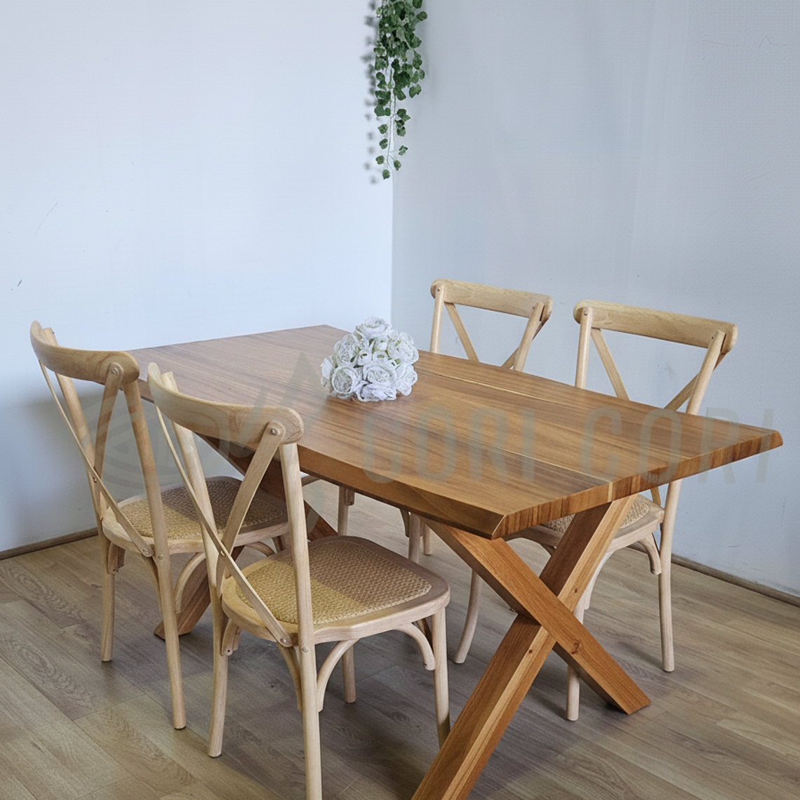 Juego de Comedor Medlock Rústica 160x90 cm + 4 Sillas Crossback Madera 13