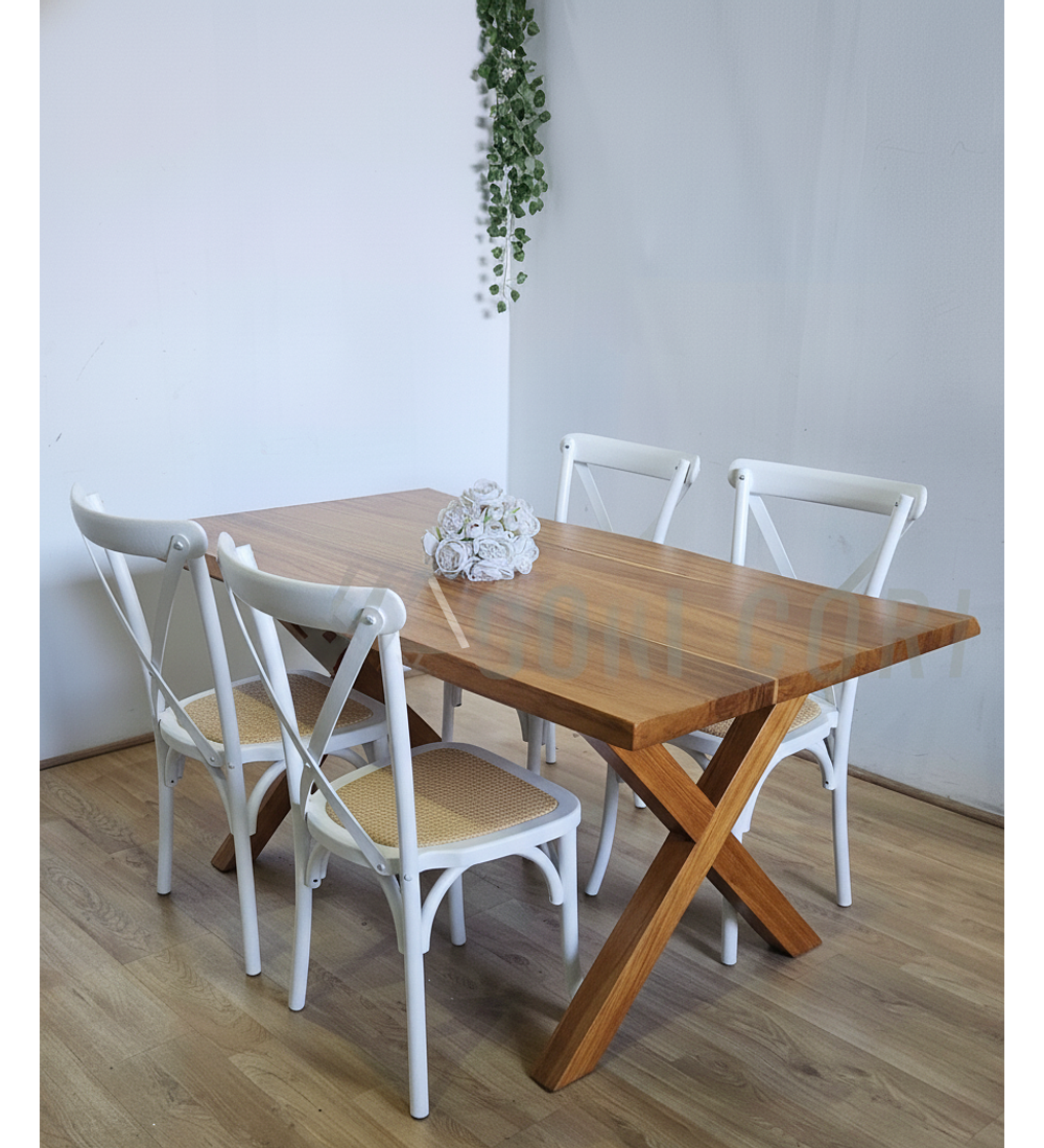 Juego de Comedor Medlock Rústica 160x90 cm + 4 Sillas Crossback Madera