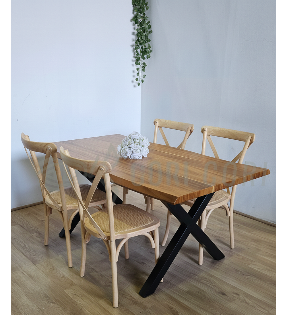 Juego de Comedor Medlock Rústica 160x90 cm + 4 Sillas Crossback Madera