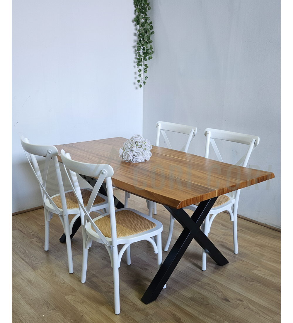 Juego de Comedor Medlock Rústica 160x90 cm + 4 Sillas Crossback Madera