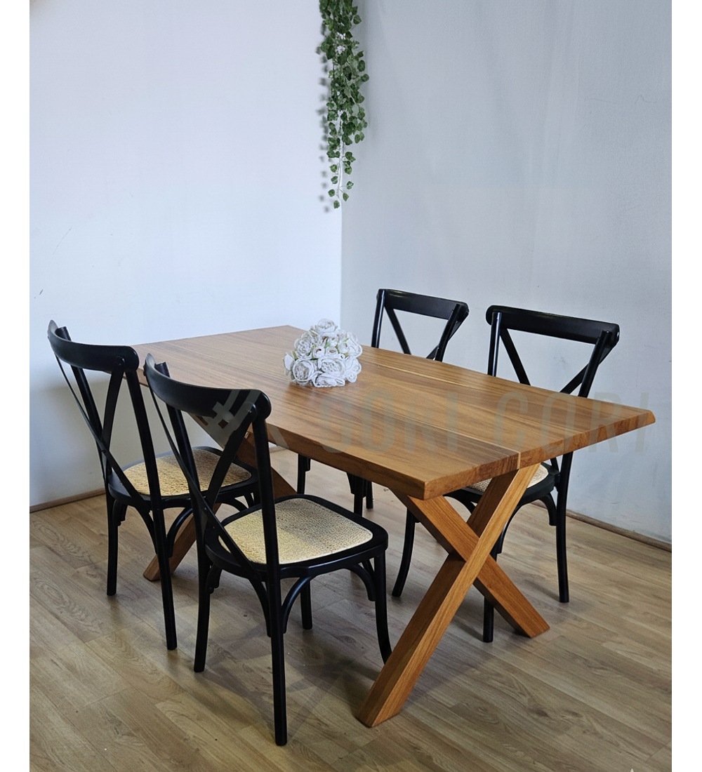 Juego de Comedor Medlock Rústica 160x90 cm + 4 Sillas Crossback Madera