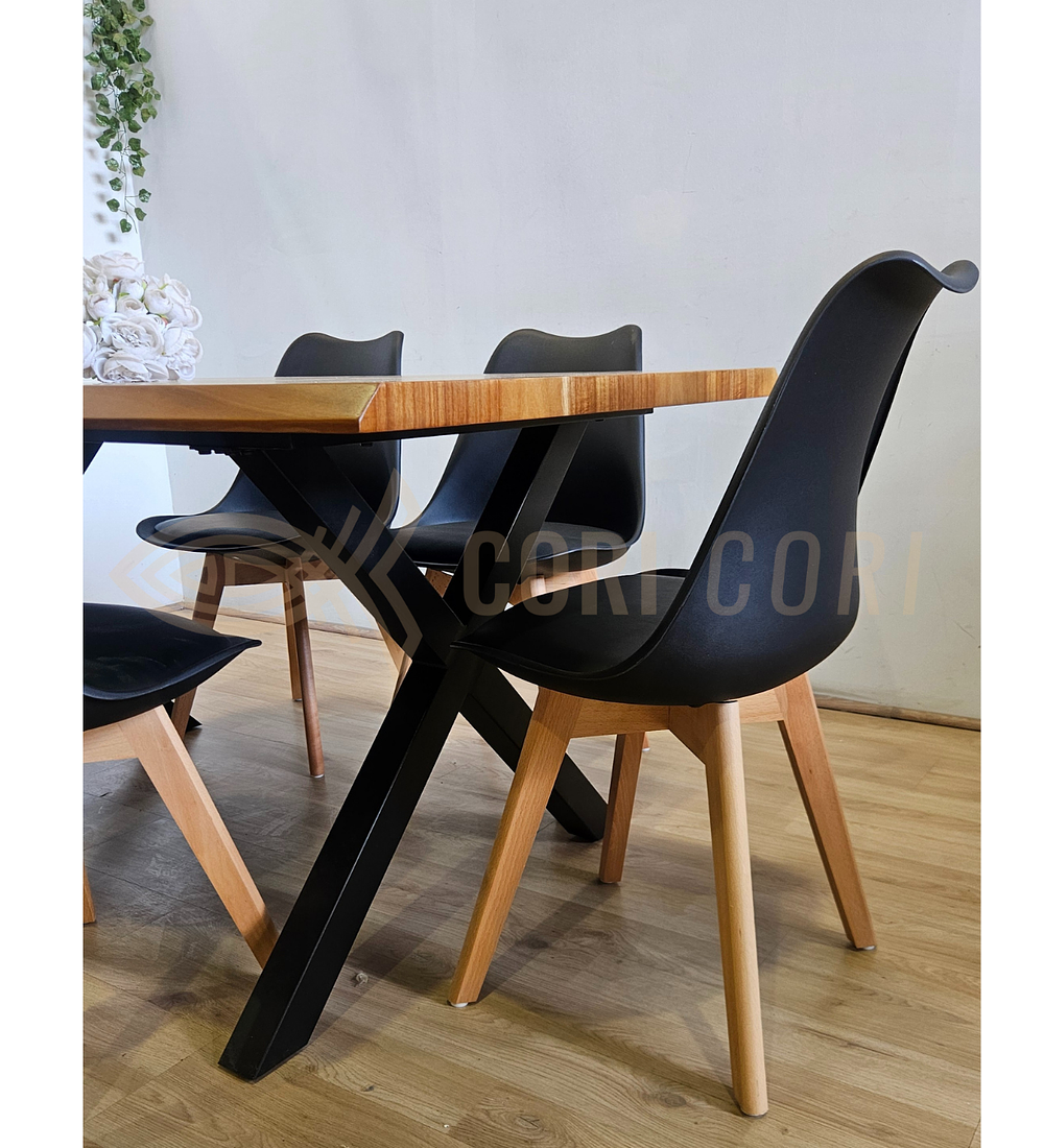 Juego de Comedor Medlock Rústica 160x90 cm + 6 Sillas Tulip