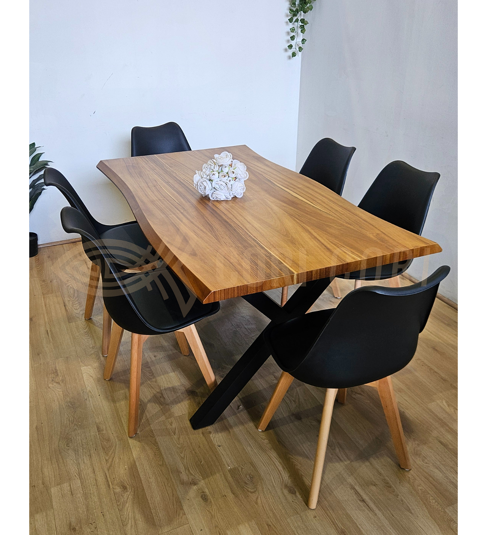 Juego de Comedor Medlock Rústica 160x90 cm + 6 Sillas Tulip