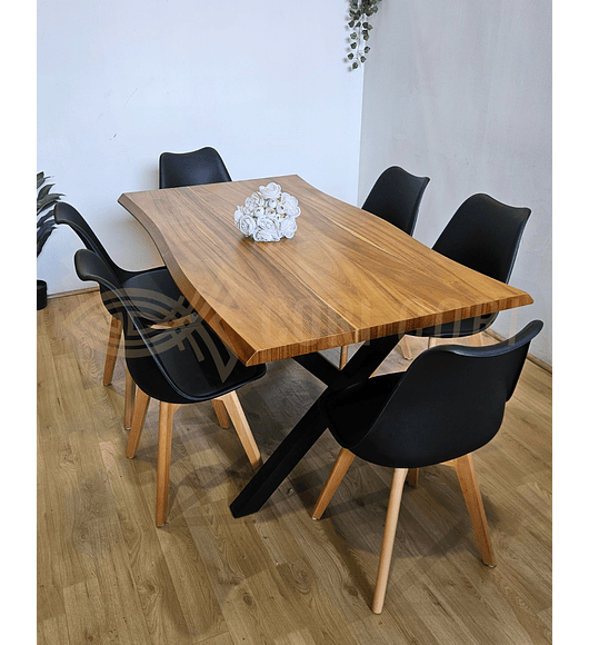 Juego de Comedor Medlock Rústica 160x90 cm + 6 Sillas Tulip