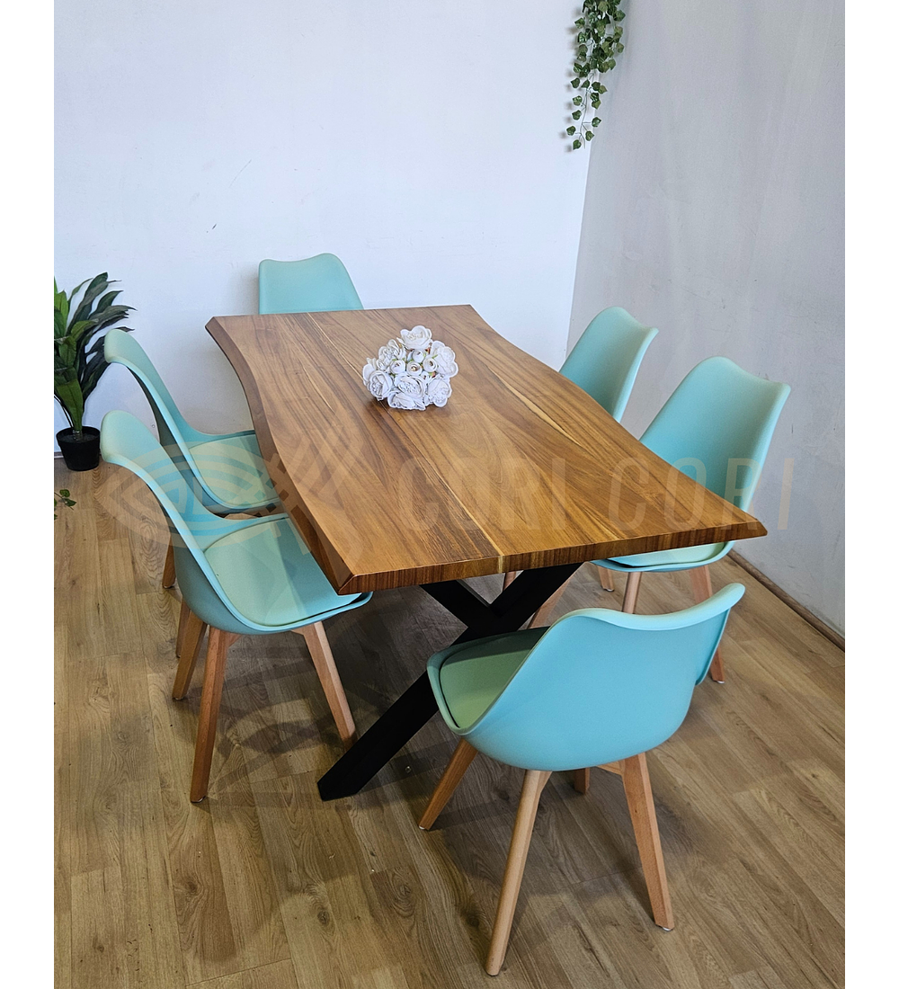 Juego de Comedor Medlock Rústica 160x90 cm + 6 Sillas Tulip