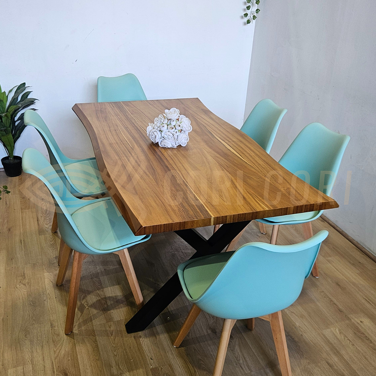 Juego de Comedor Medlock Rústica 160x90 cm + 6 Sillas Tulip 3