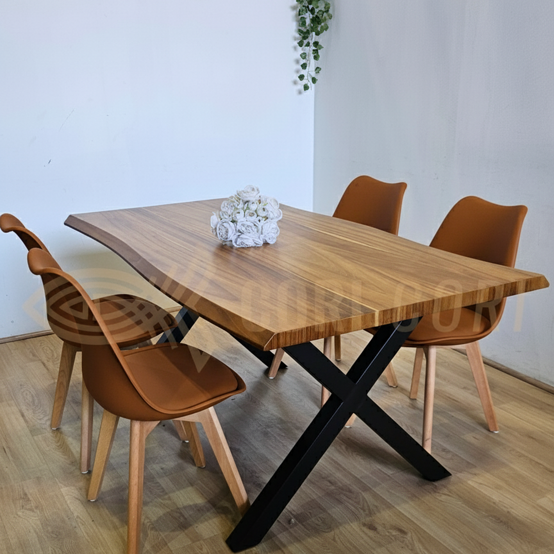 Juego de Comedor Medlock Rústica 160x90 cm + 4 Sillas Tulip 2