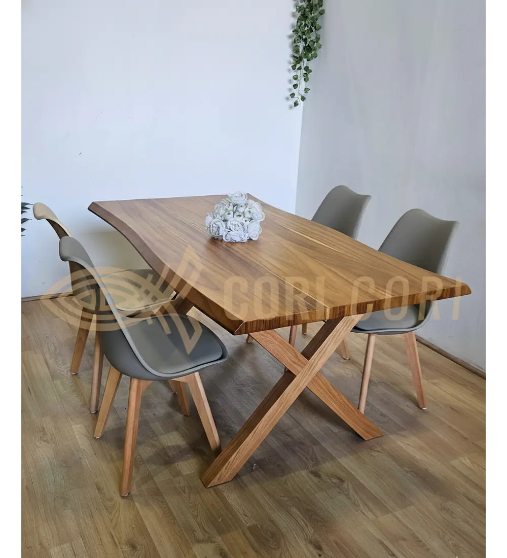 Juego de Comedor Medlock Rústica 160x90 cm + 4 Sillas Tulip