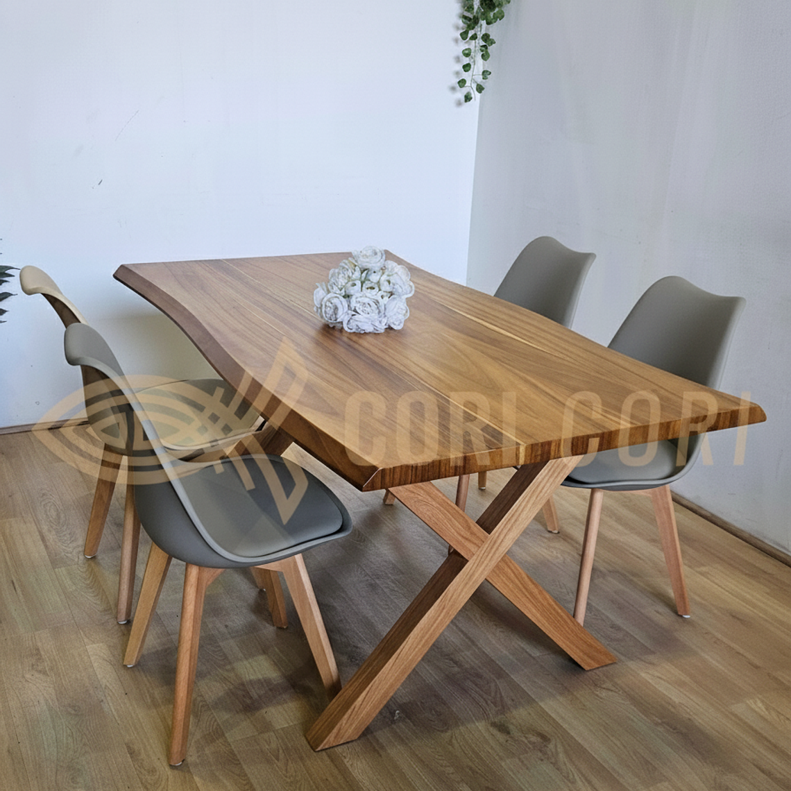 Juego de Comedor Medlock Rústica 160x90 cm + 4 Sillas Tulip 3