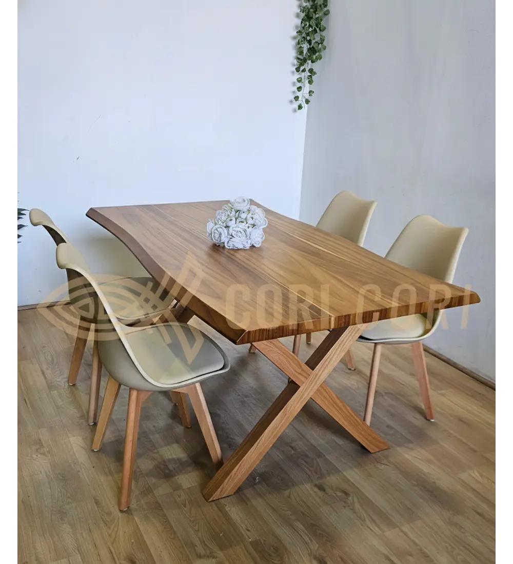 Juego de Comedor Medlock Rústica 160x90 cm + 4 Sillas Tulip