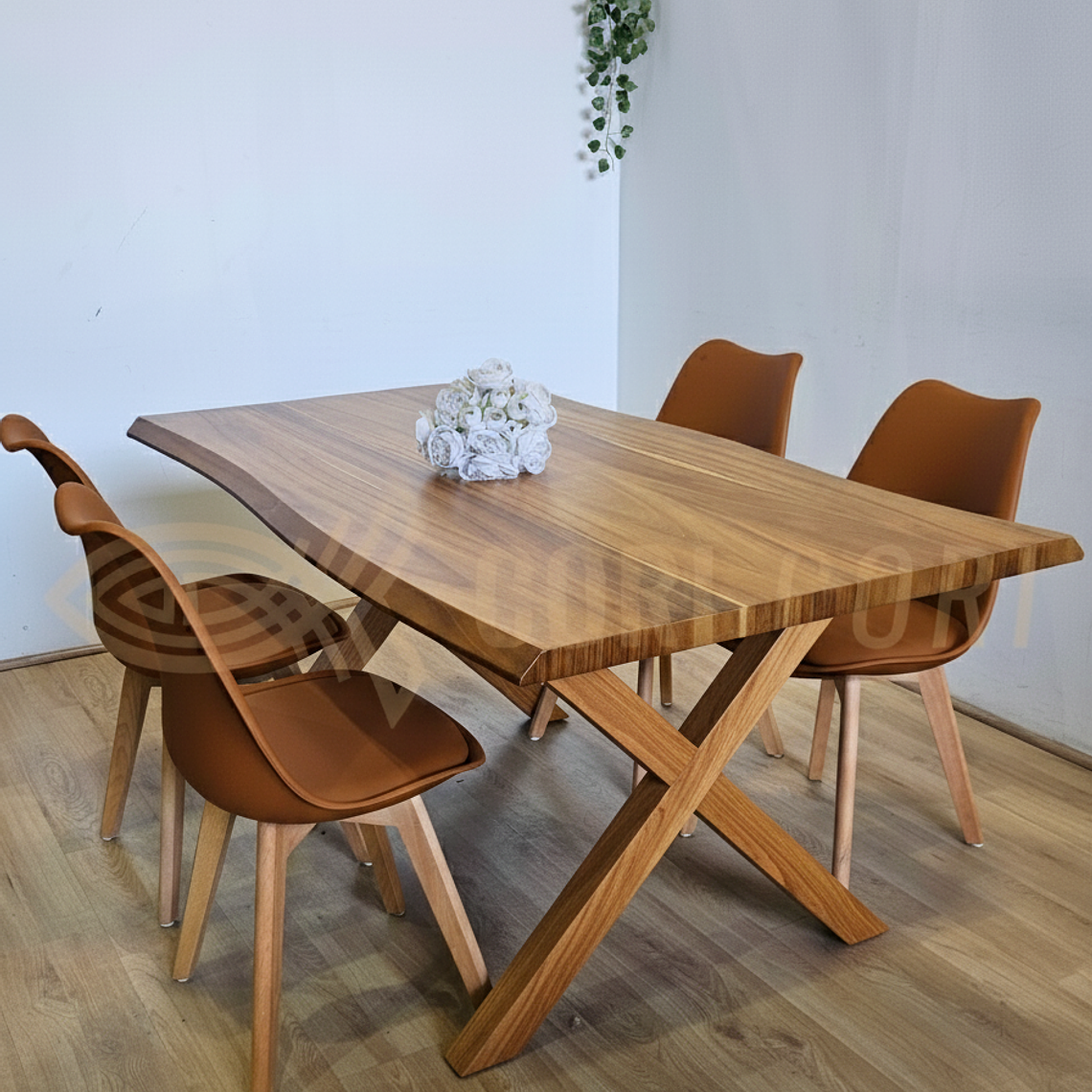 Juego de Comedor Medlock Rústica 160x90 cm + 4 Sillas Tulip 5