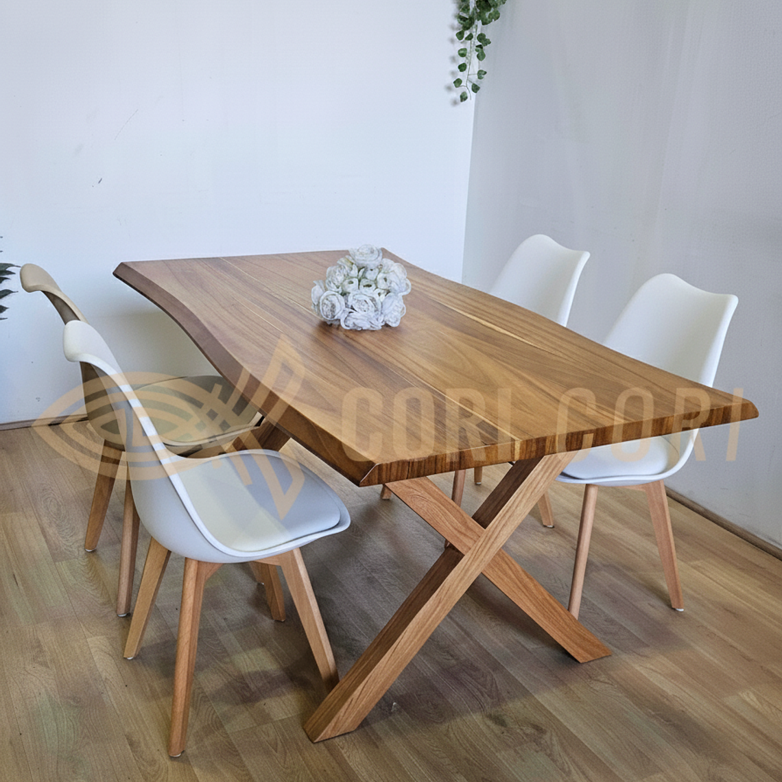 Juego de Comedor Medlock Rústica 160x90 cm + 4 Sillas Tulip 6