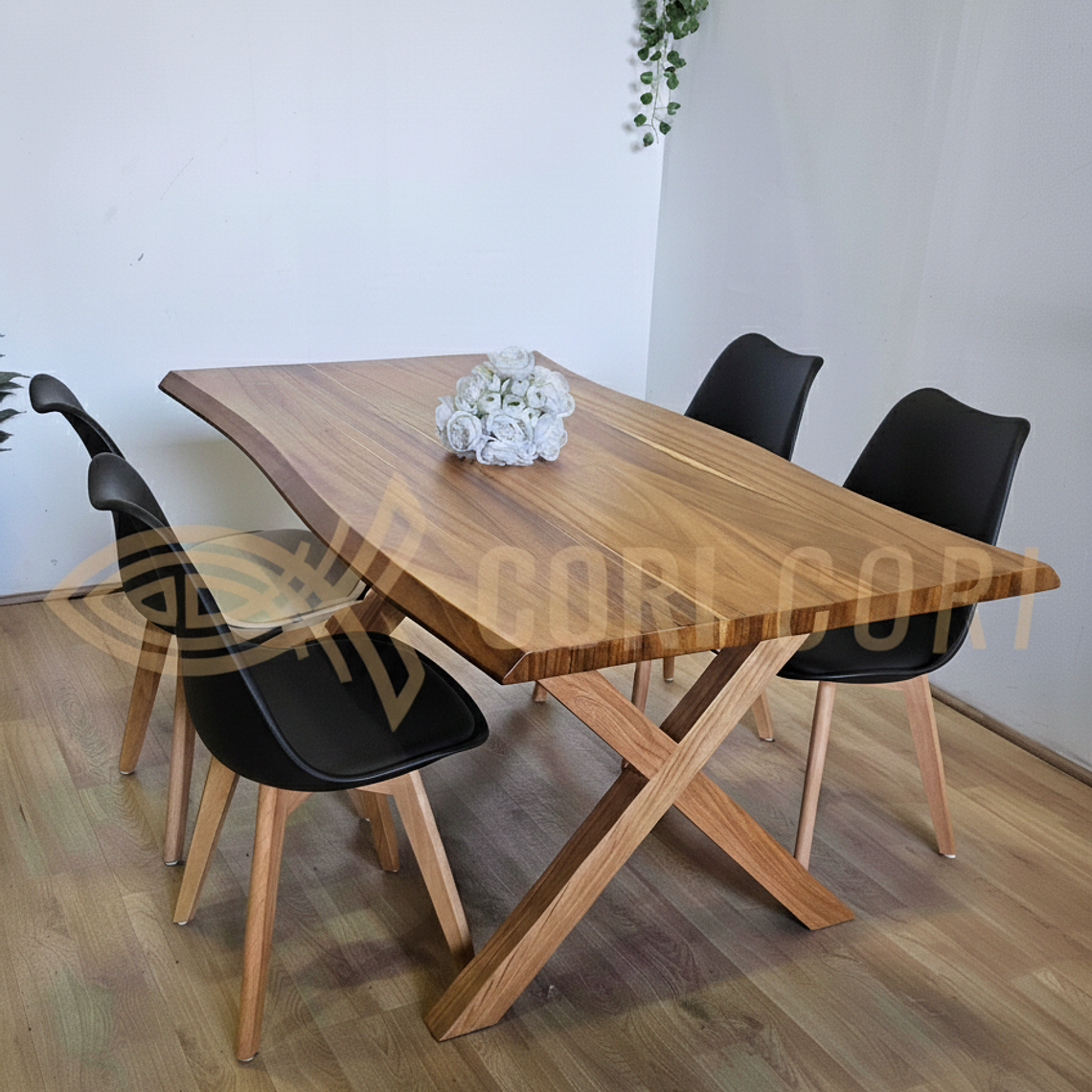 Juego de Comedor Medlock Rústica 160x90 cm + 4 Sillas Tulip 7