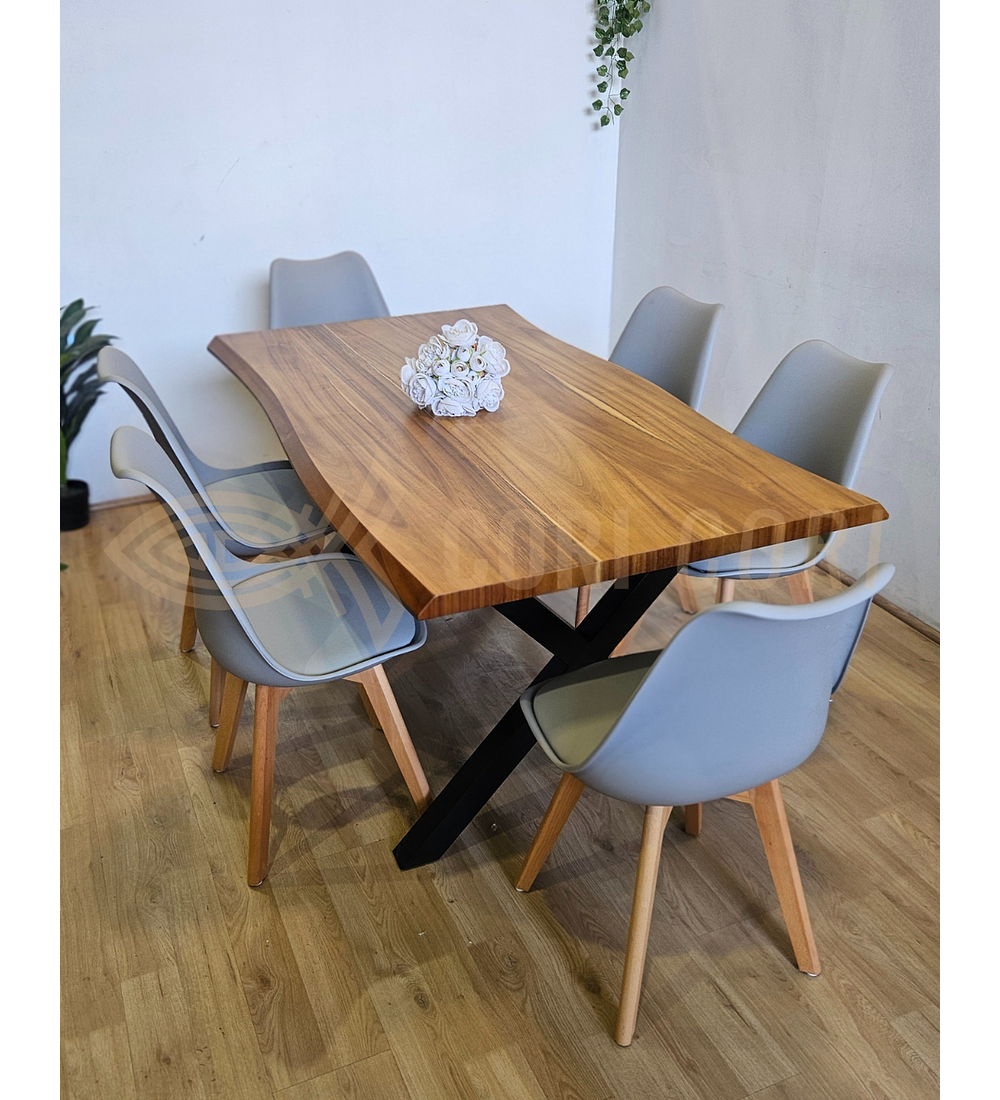 Juego de Comedor Medlock Rústica 160x90 cm + 6 Sillas Tulip