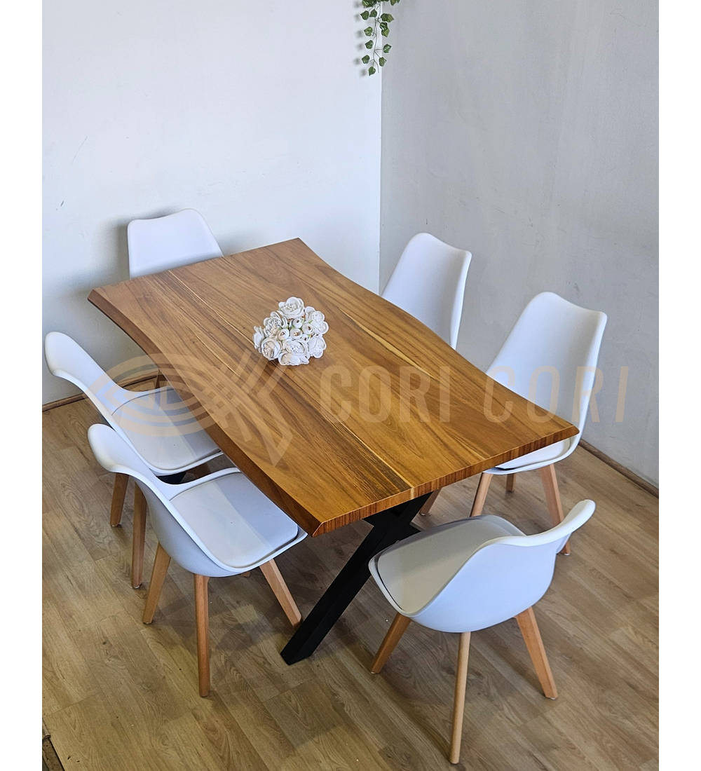 Juego de Comedor Medlock Rústica 160x90 cm + 6 Sillas Tulip