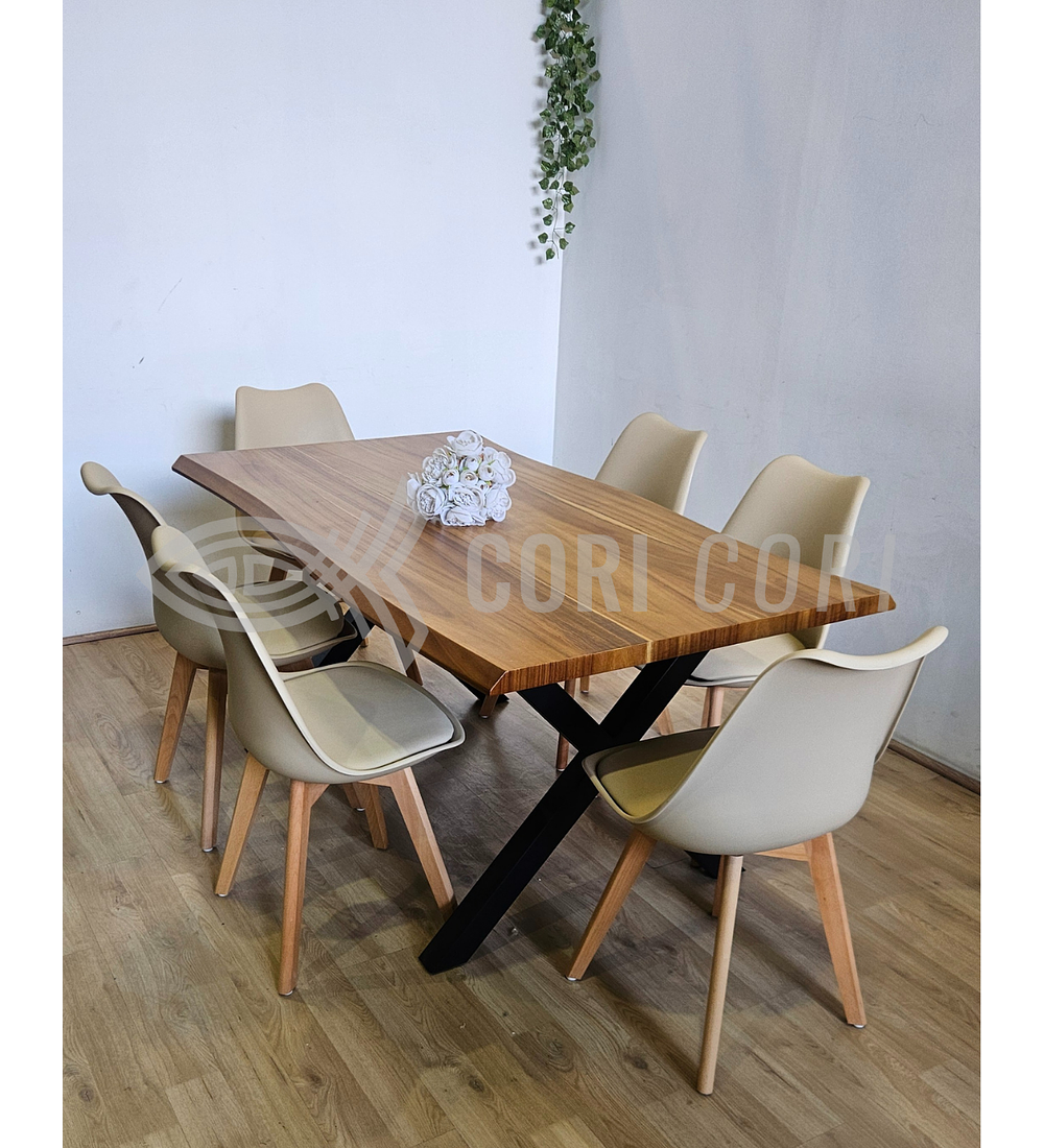 Juego de Comedor Medlock Rústica 160x90 cm + 6 Sillas Tulip