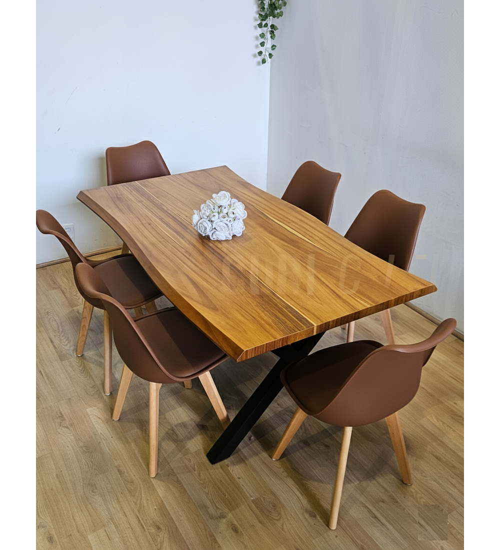 Juego de Comedor Medlock Rústica 160x90 cm + 6 Sillas Tulip