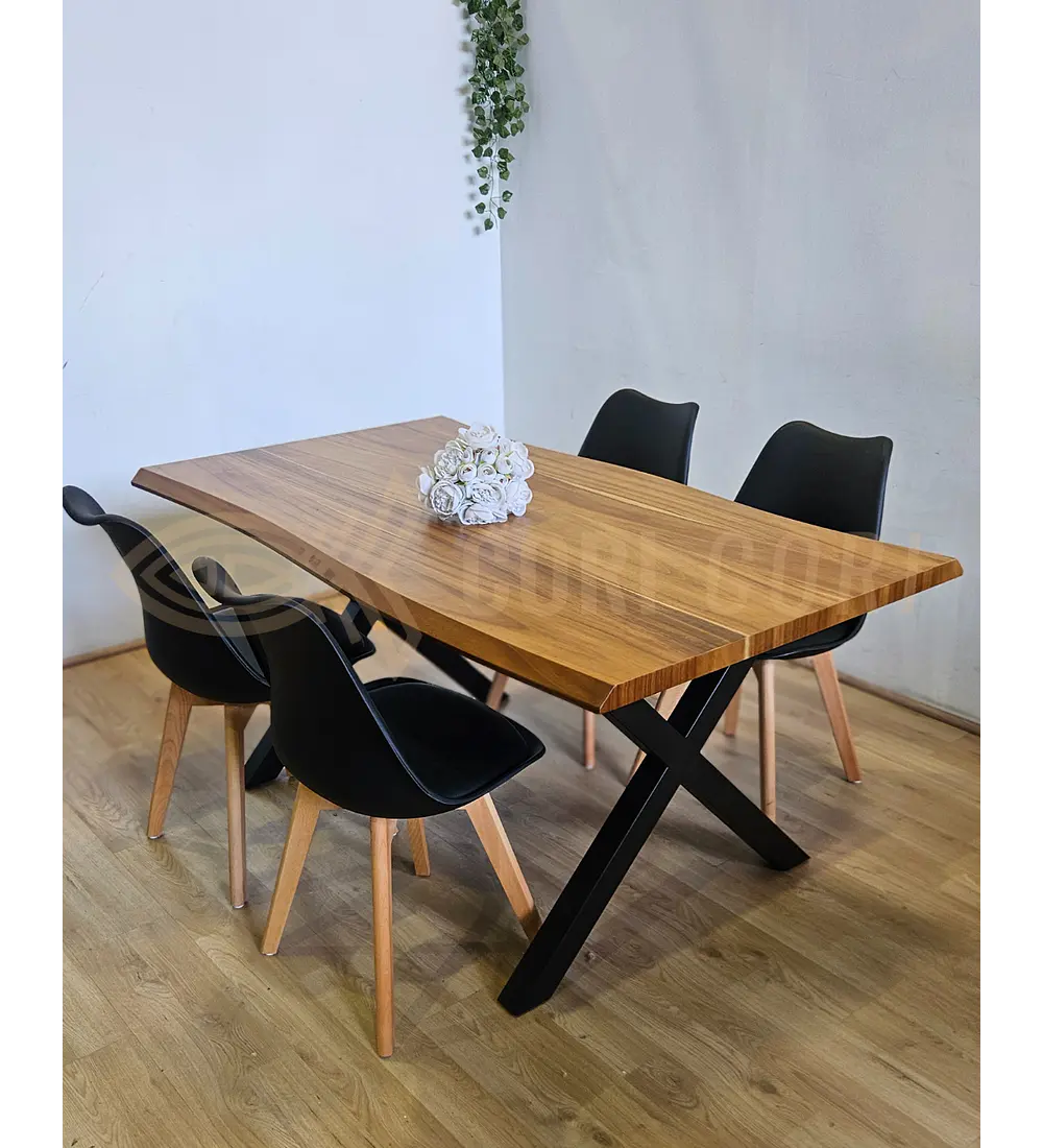 Juego de Comedor Medlock Rústica 160x90 cm + 4 Sillas Tulip
